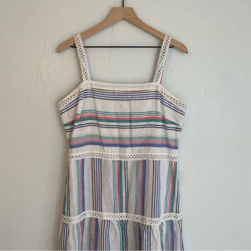 J McLaughlin Cunningham Stripped Linen Maxi Dress Size 12 Summer Beach Colorful - Image 4