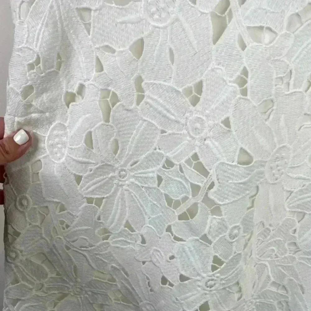 Luisa Cerano‎ White Floral Eyelet Lace Sleeveless Sheath Dress Size 6 - Image 6