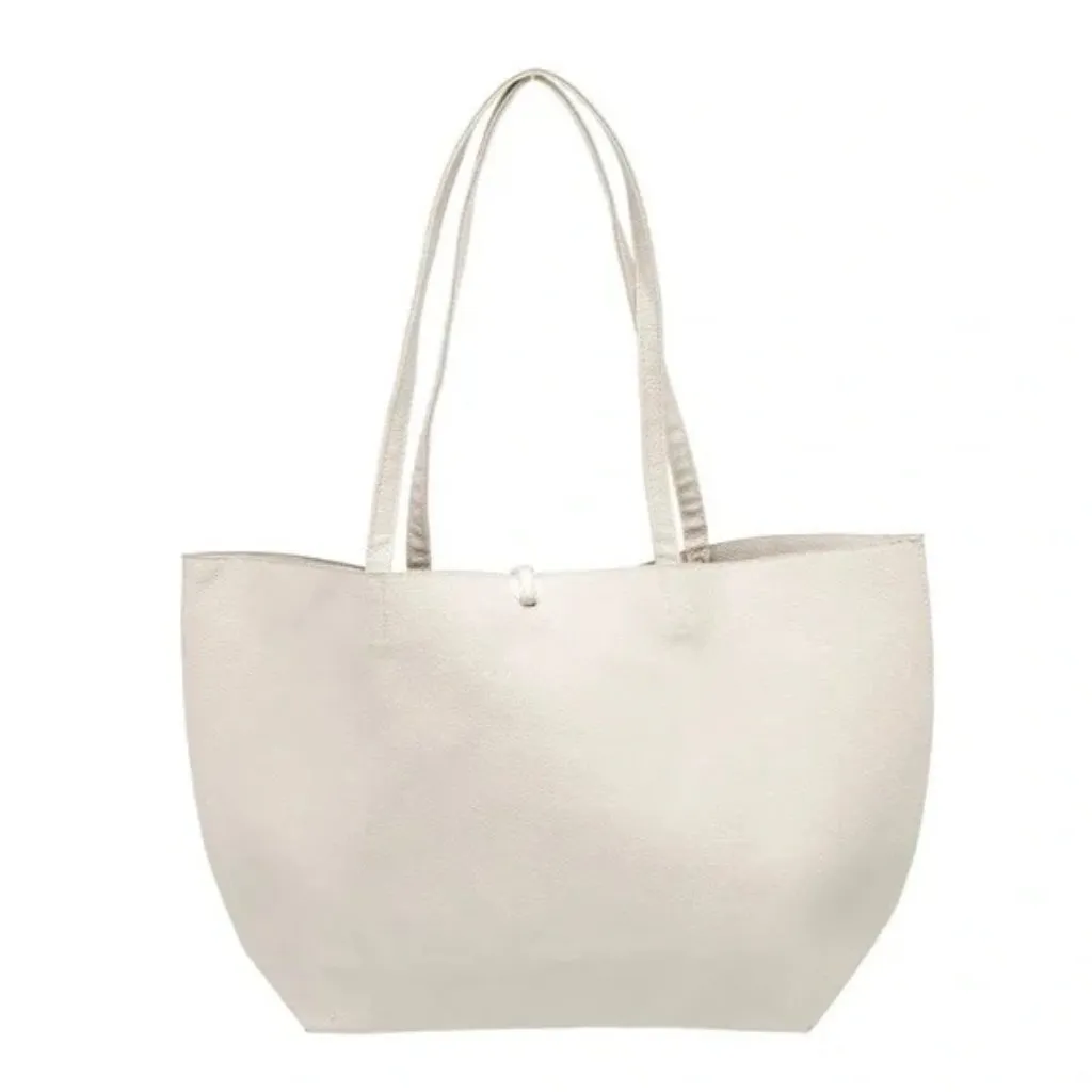 Badgely Mischka Decorative Chain Vegan Leather Tote, Off-White - NWT - Image 1