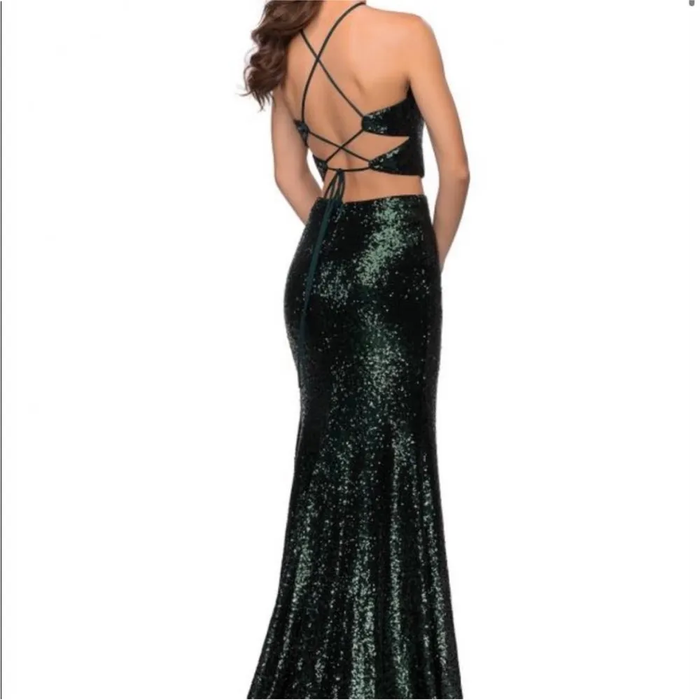 La Femme 28623 Green Sequin Halter Two Piece Sz 2 - Image 2