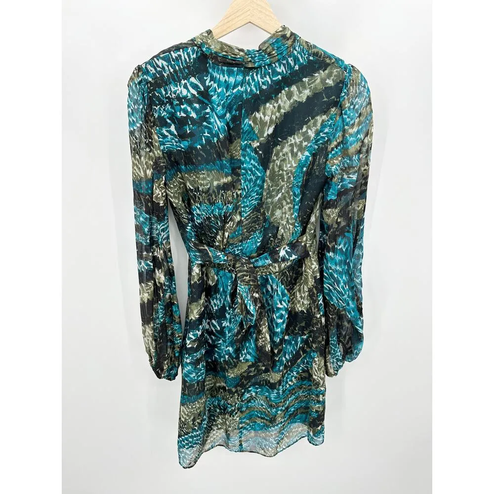 Laundry by Shelli Segal Women's Size 6 Blue Green Print Surplice 100% Silk - Image 2