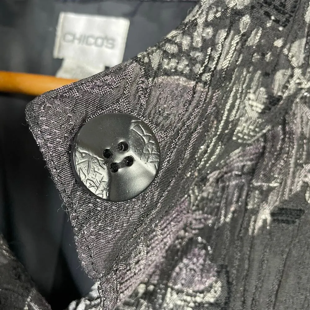 Chicos Black Purple Gray Silver Floral Chenille Sparkle Jacket Womens 3 XL 16 18 - Image 3