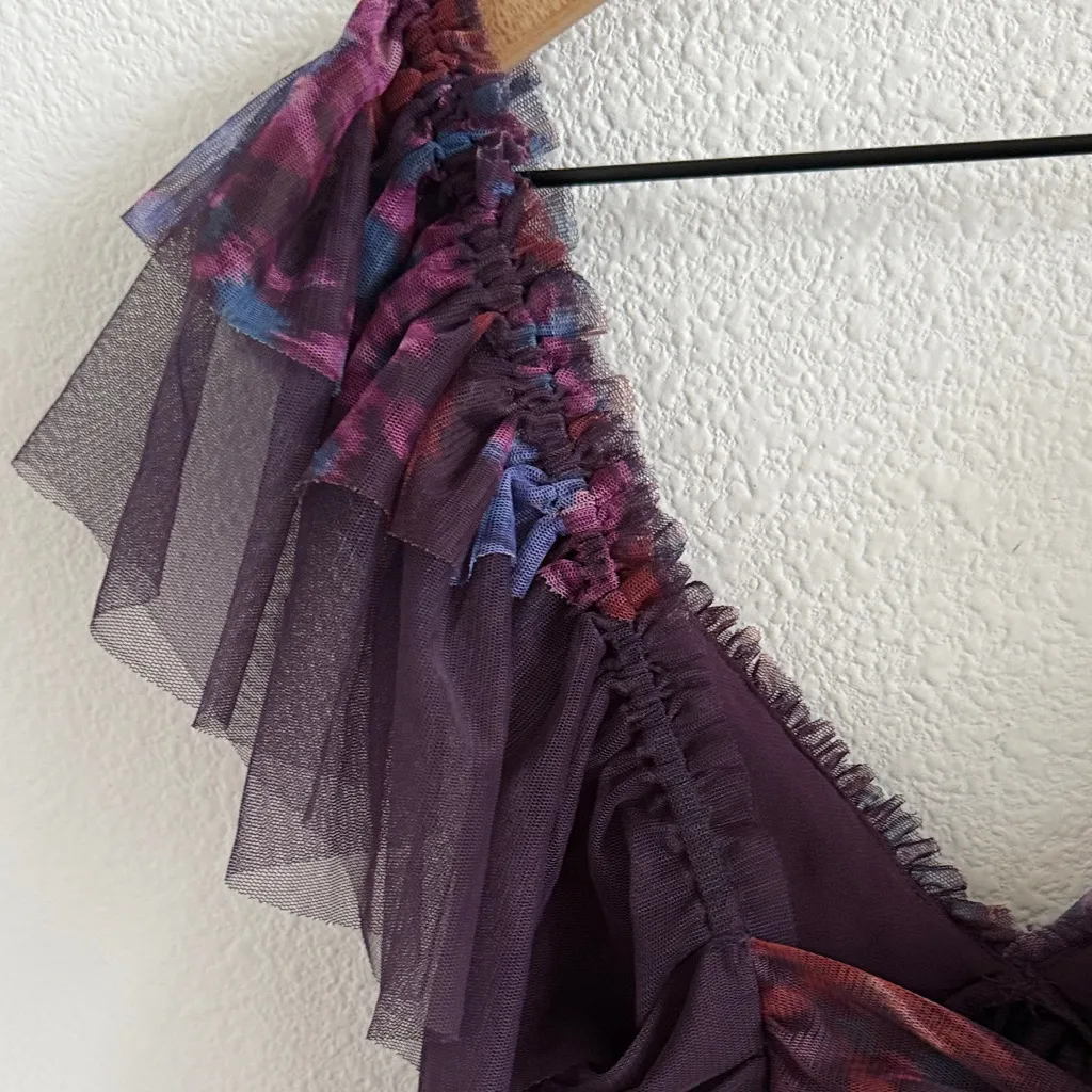NWT By Anthropologie Tulle Lace Mix Ruffled Top XS Purple - Image 9