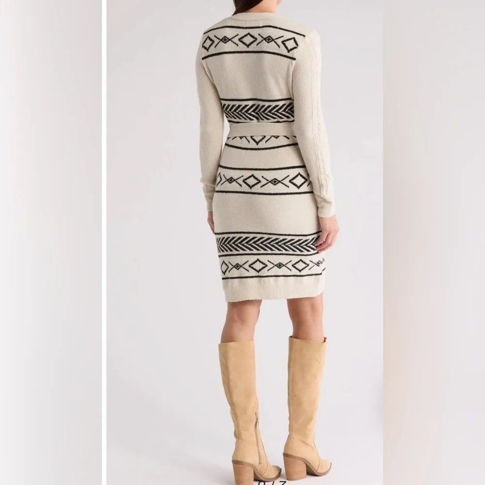 LUCKY BRAND Snowflake Geometric Cardigan Sweater Dress SIZE MED BY THE KNEE - Image 4