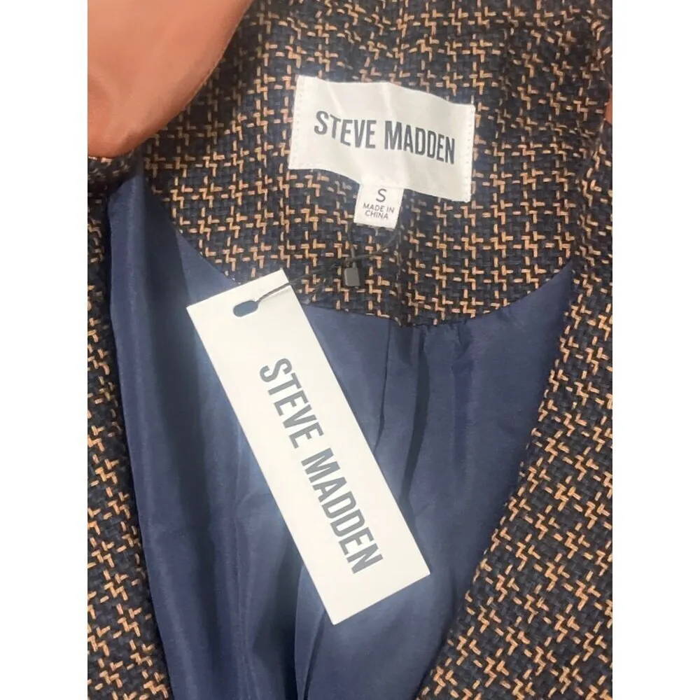 Steve Madden Kelly Tweed Blazer in Peacoat Small New Womens Plaid Jacket - Image 9
