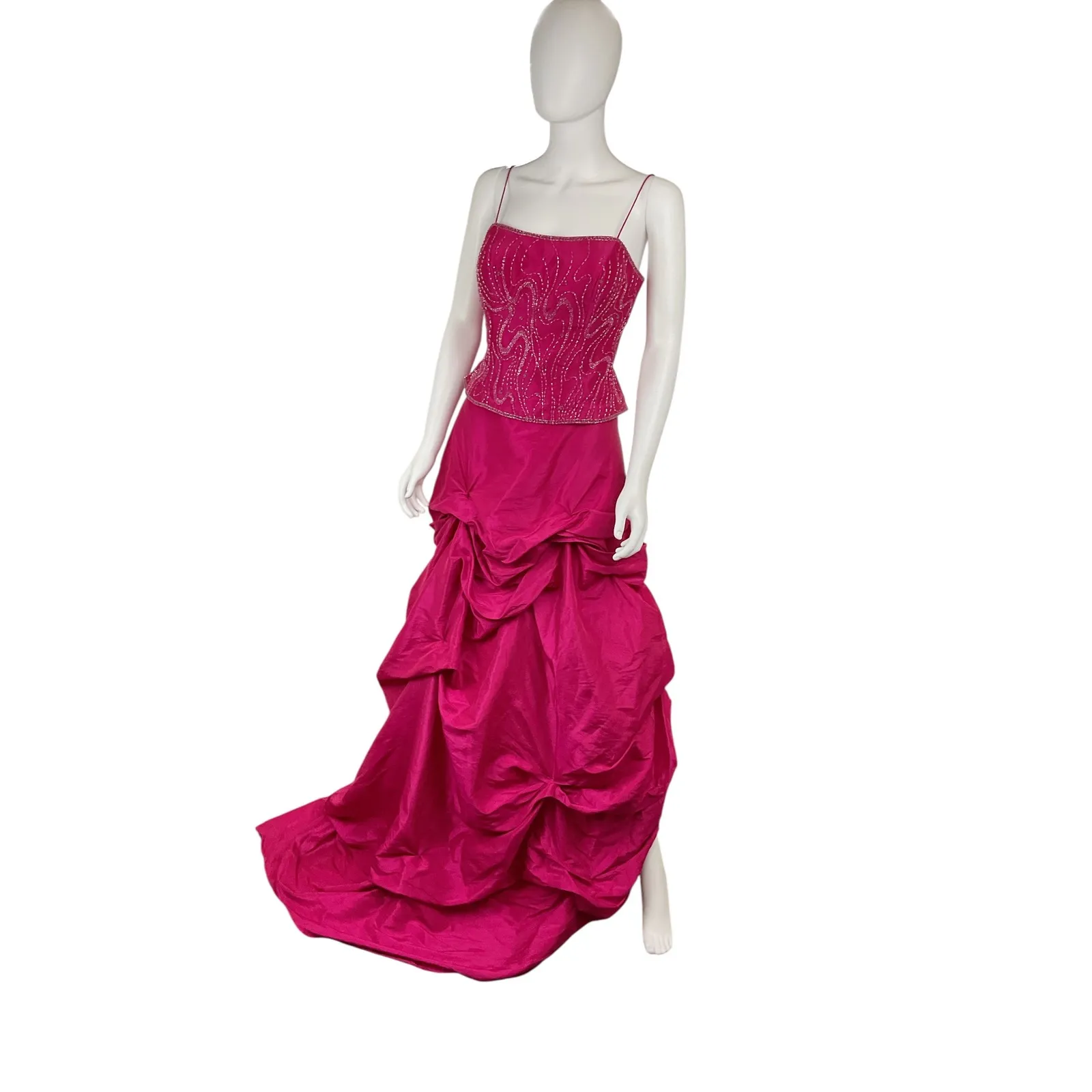 Scala Fuchsia Beaded Top & Taffeta Skirt Formal Dress Set Party‎ Prom - Image 2