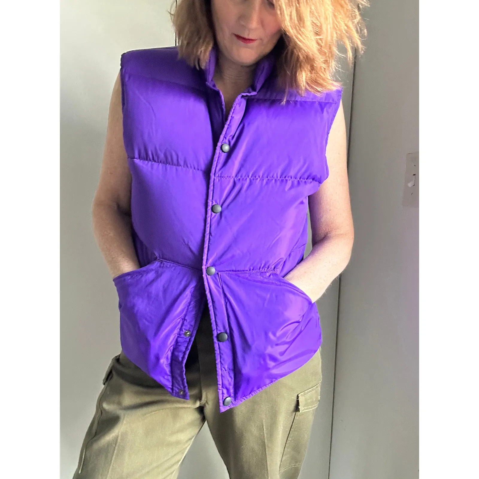 Lands' End Vintage down Puffer Vest Purple Size Small Unisex Outdoor Camping - Image 5