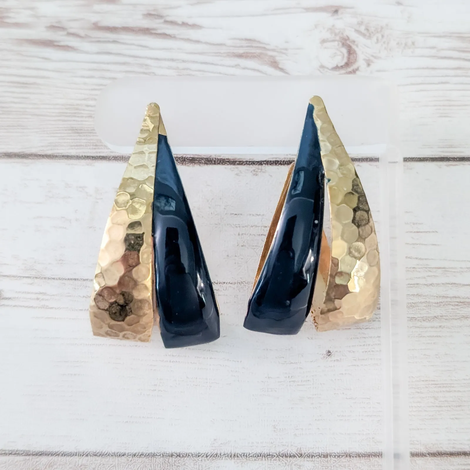 Vintage Stud Earrings Extra Large Statement Gold Tone & Dark Blue - Image 10