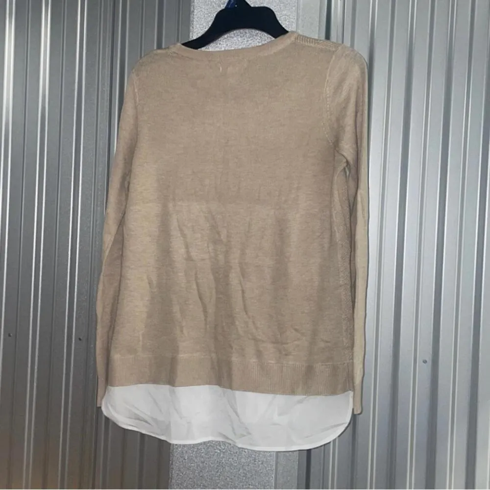 Calvin Klein Tan Sweater With White Under Shirt Trim Preppy Academia Minimal - Image 7