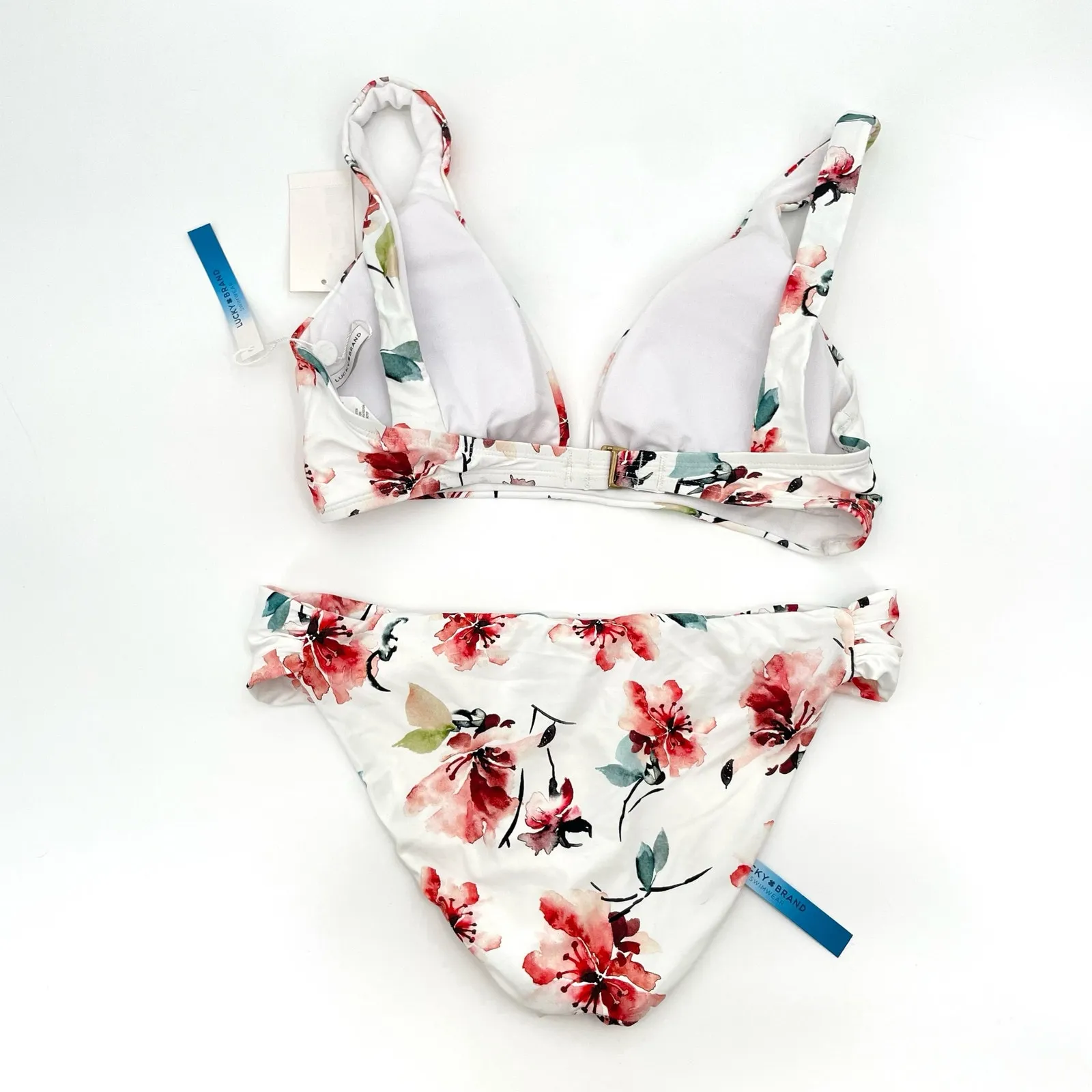 NEW Lucky Brand Pink White Floral Bikini Set Cordevalle 2 Piece Swimsuit Size S - Image 2