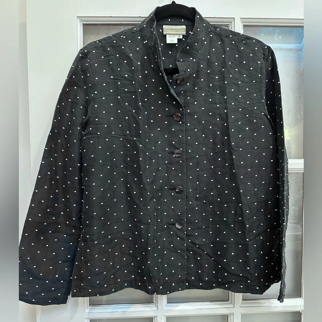 Vintage Coldwater Creek 100% Silk Black White Polka Dot Button-Up Blouse Size S - Image 7