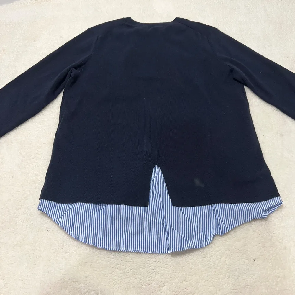 Whistles Layered Look Striped Navy Sweater Size 8 Blue - Image 2