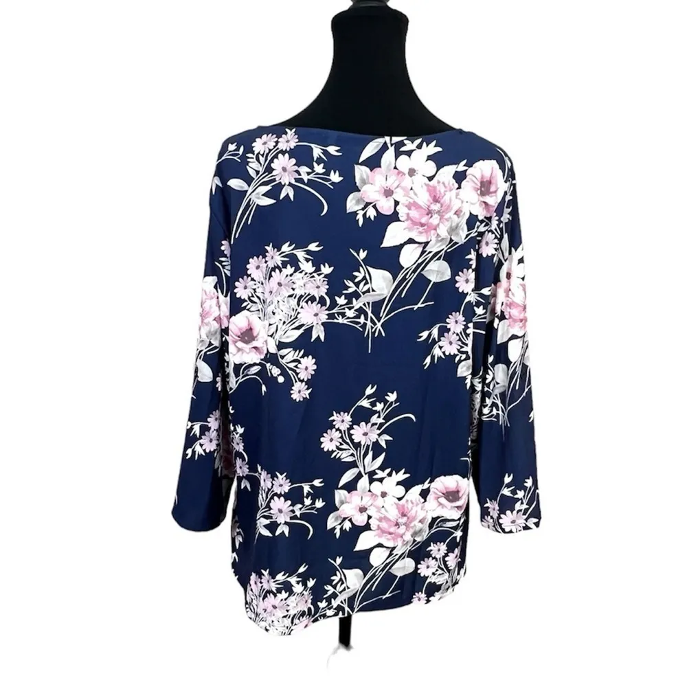 Women Long Sleeve Shirt Tunic Tops Flower Print Blouse Shirts Blue Pink Size XL - Image 3