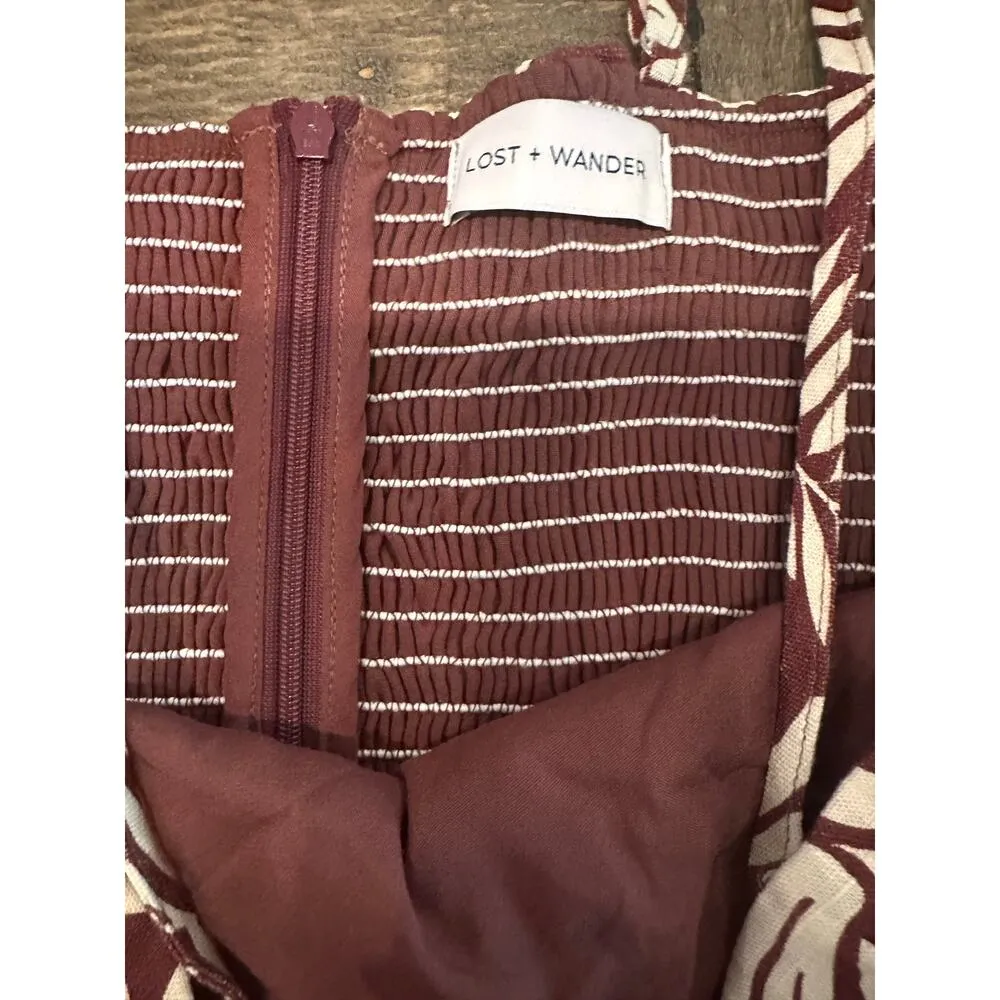 Lost + Wander Brown Tropical Leaf Print Romper Size Small - Image 7