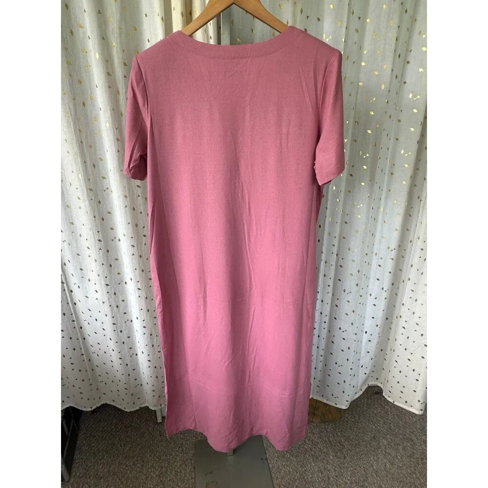 Two Hearts NWT Women's 100% Raw Silk Longline Lagenlook Midi Pockets Dress M Pink Size M - Image 4