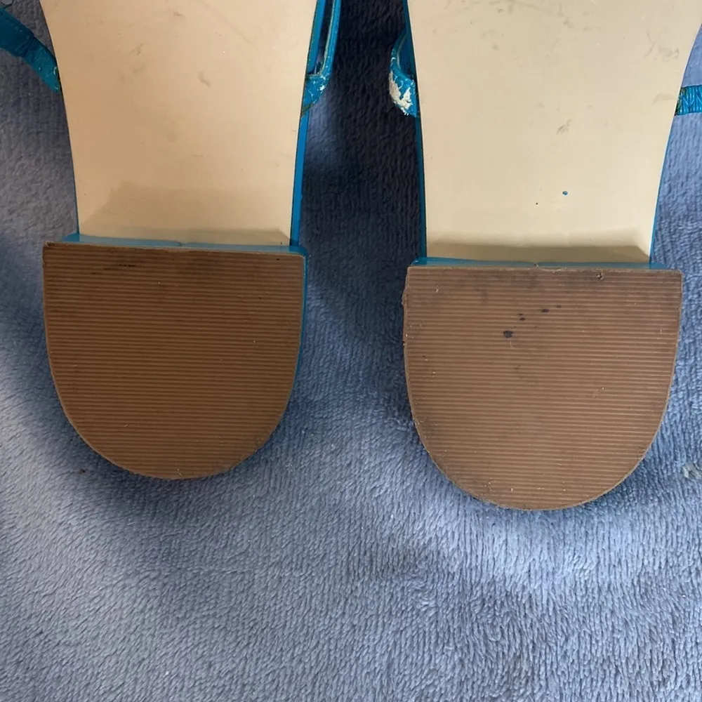 Franco Sarto Plaza Blue Turquoise Sandals Flip Flops Beaded Heel Size 8 1/2 - Image 8