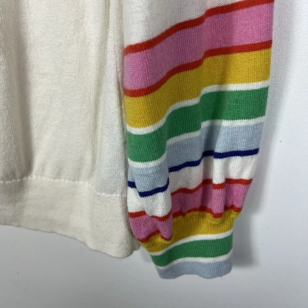 Boden Women’s Sz 8 White‎ Rainbow Stripe Sleeve Square Neck Knit Sweater Wool White - Image 6