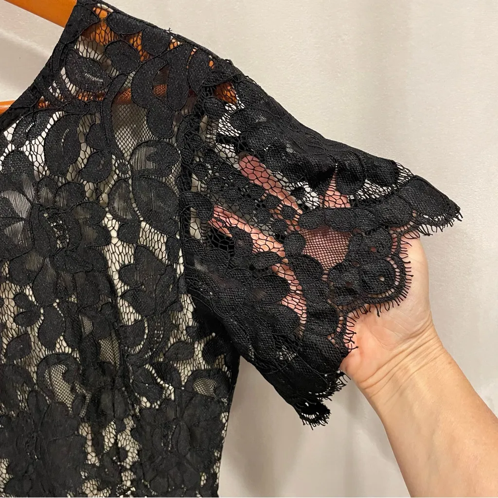 Adorable NWT black lace stretchy liner whimsigoth boho scalloped sleeve dress Size L - Image 4