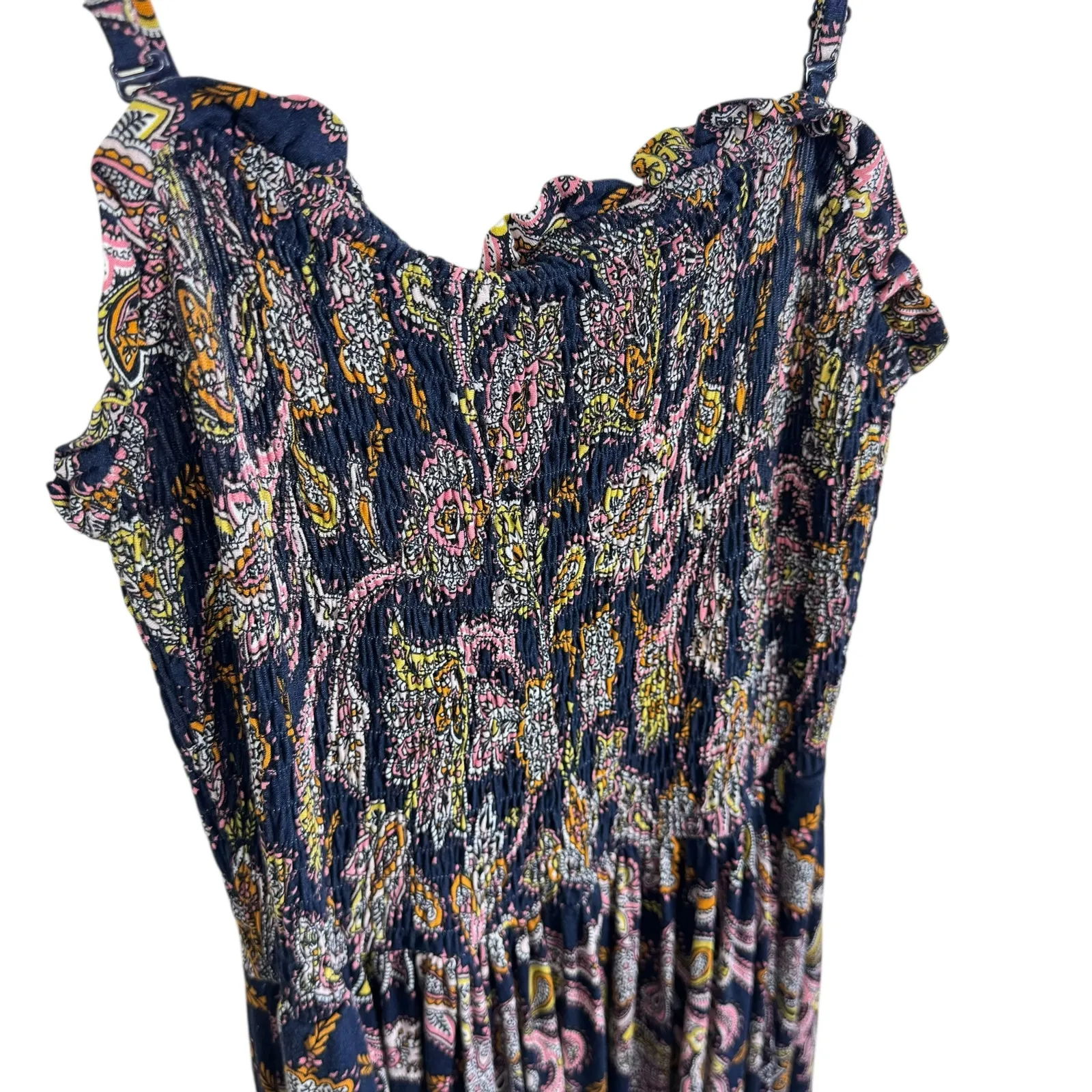 Boden Navy Paisley Print Spaghetti Strap Stretchy Maxi Sun Dress Pockets Size 6 - Image 3