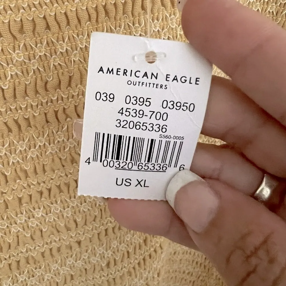 American Eagle LINEN Smocked Dress Ruffle Tank XLARGE Yellow NWT - Image 11