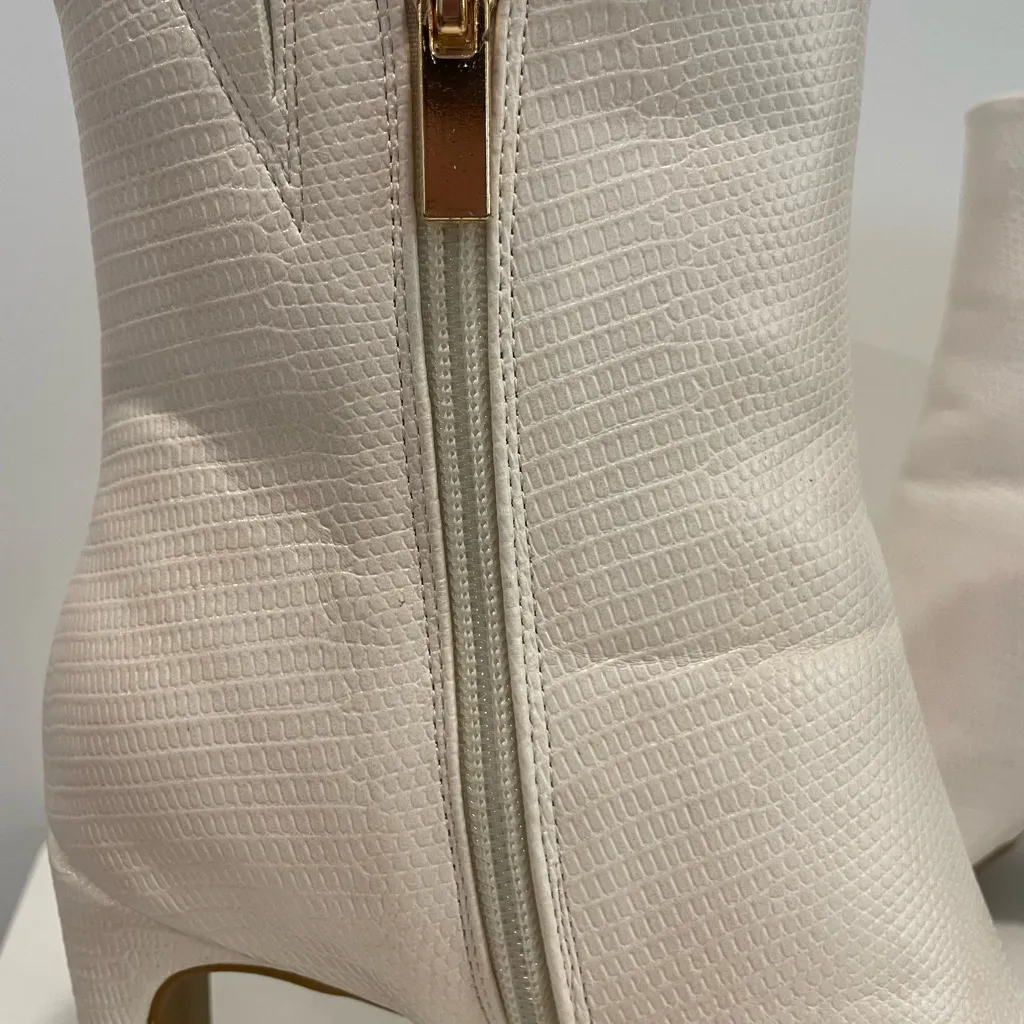 White Vegan Leather Embossed Snakeskin Calf Boots Women’s Western Boho City - Image 7