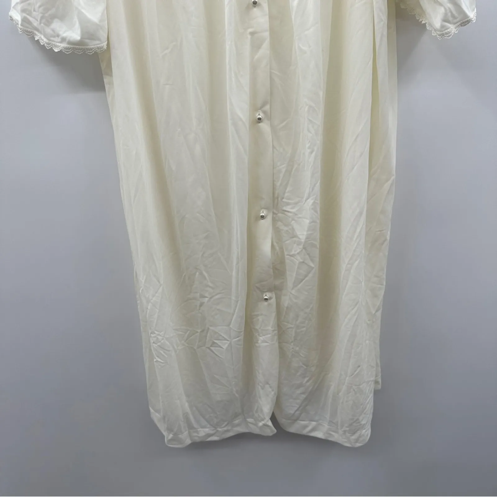 Vintage 70's Lorraine Off White Lace Prairie Cottagecore Button Nightgown‎ Sz L Size L - Image 3