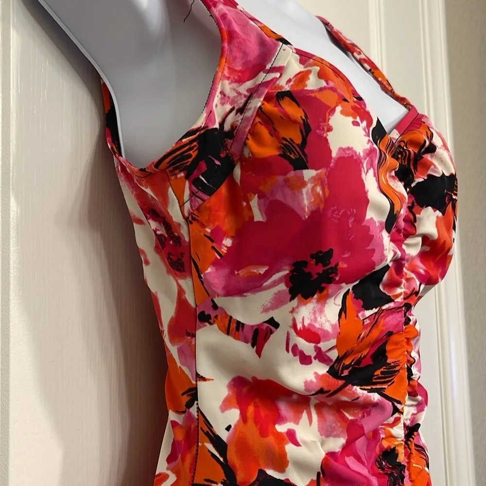 Maxine of Hollywood Pink Red  Ruched Front Seam Scoop Back Size 12 EUC #6196 - Image 5