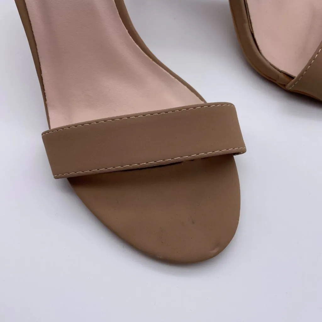 Top Moda Woman's Sz 9 Nude Strappy Stiletto Sandal Heels Faux‎ Leather - Image 7