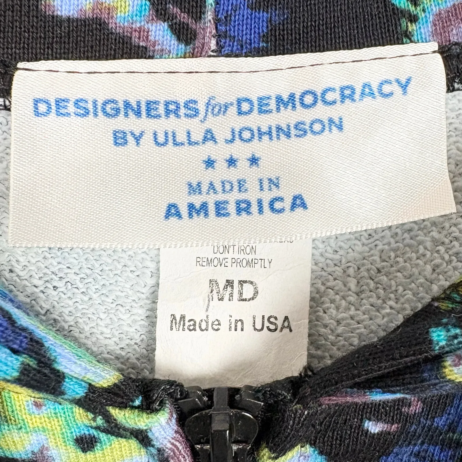 Ulla Johnson x Designers for Democracy Cotton Full Zip Hoodie Blue Floral Medium - Image 3