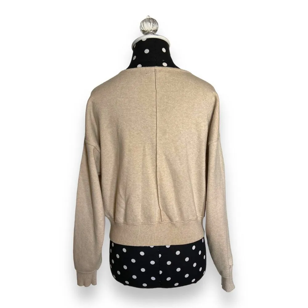 Forever 21 Womens Cardigan Sweater Size S V-Neck Drop Shoulder Beige Long Sleeve - Image 6