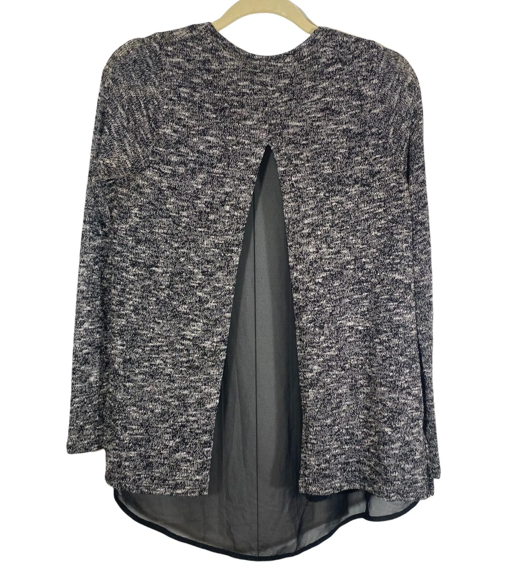 Lush Gray and Black Long Sleeve Open Cardigan with a Sheer Peekaboo Back - Image 2