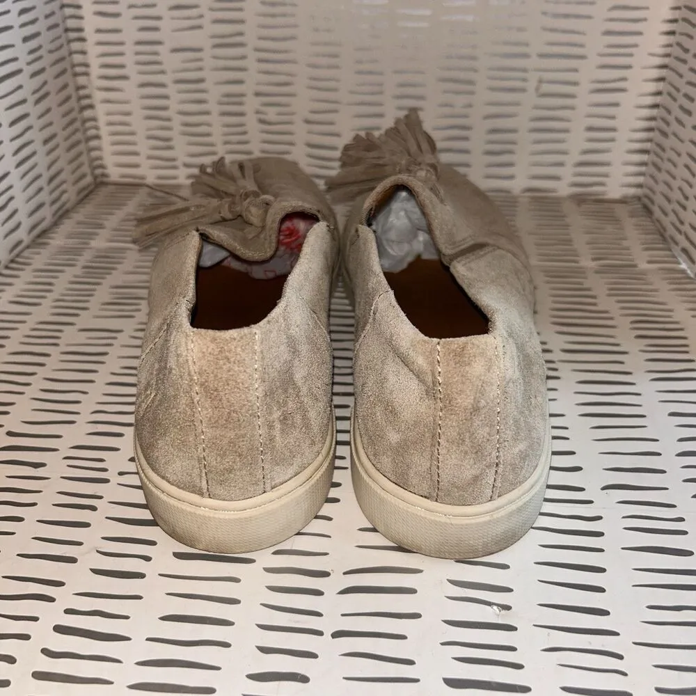 FRYE Gemma Womens 8.5 Slip On Tasseled‎ Suede Sneakers “Ash” Gray Boho Casual - Image 4