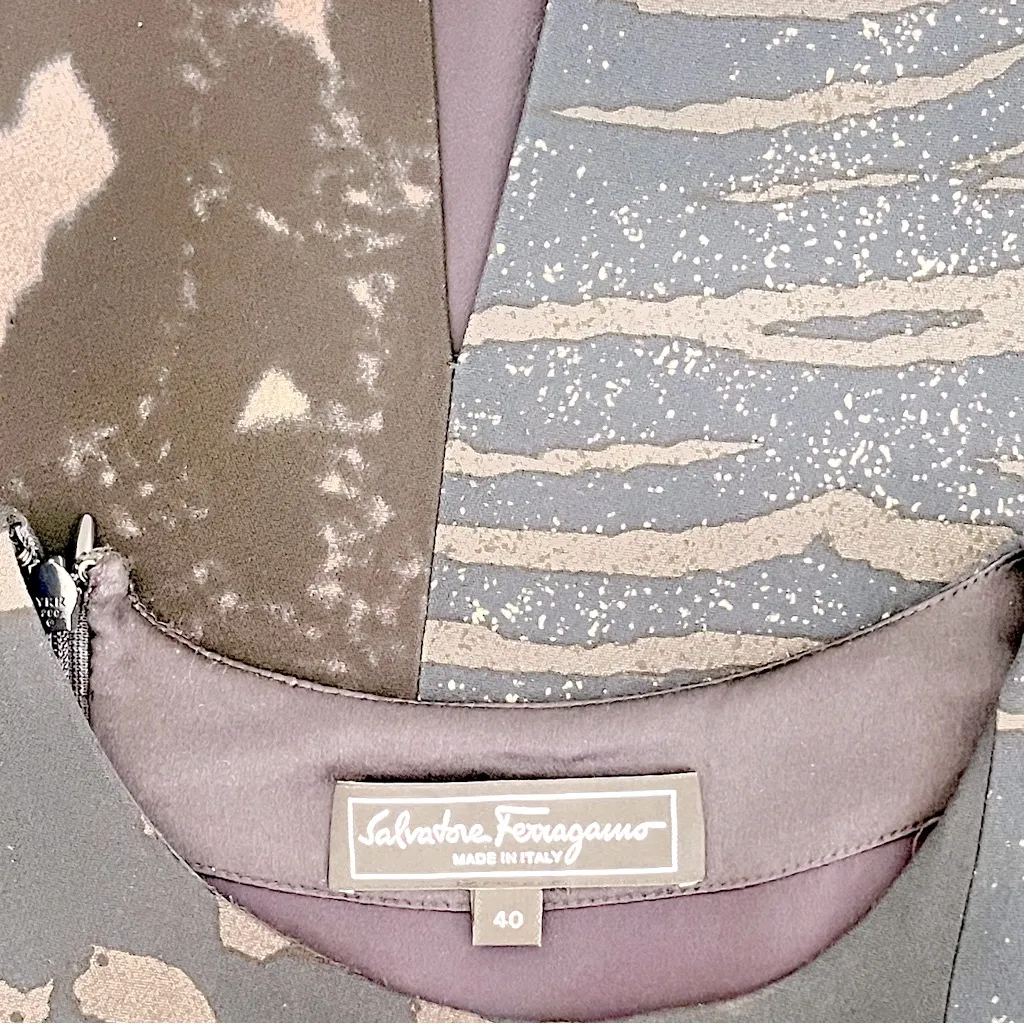 Salvatore Ferragamo Navy & Taupe Mixed Animal Print Sleeveless Dress, Size 40 - Image 6