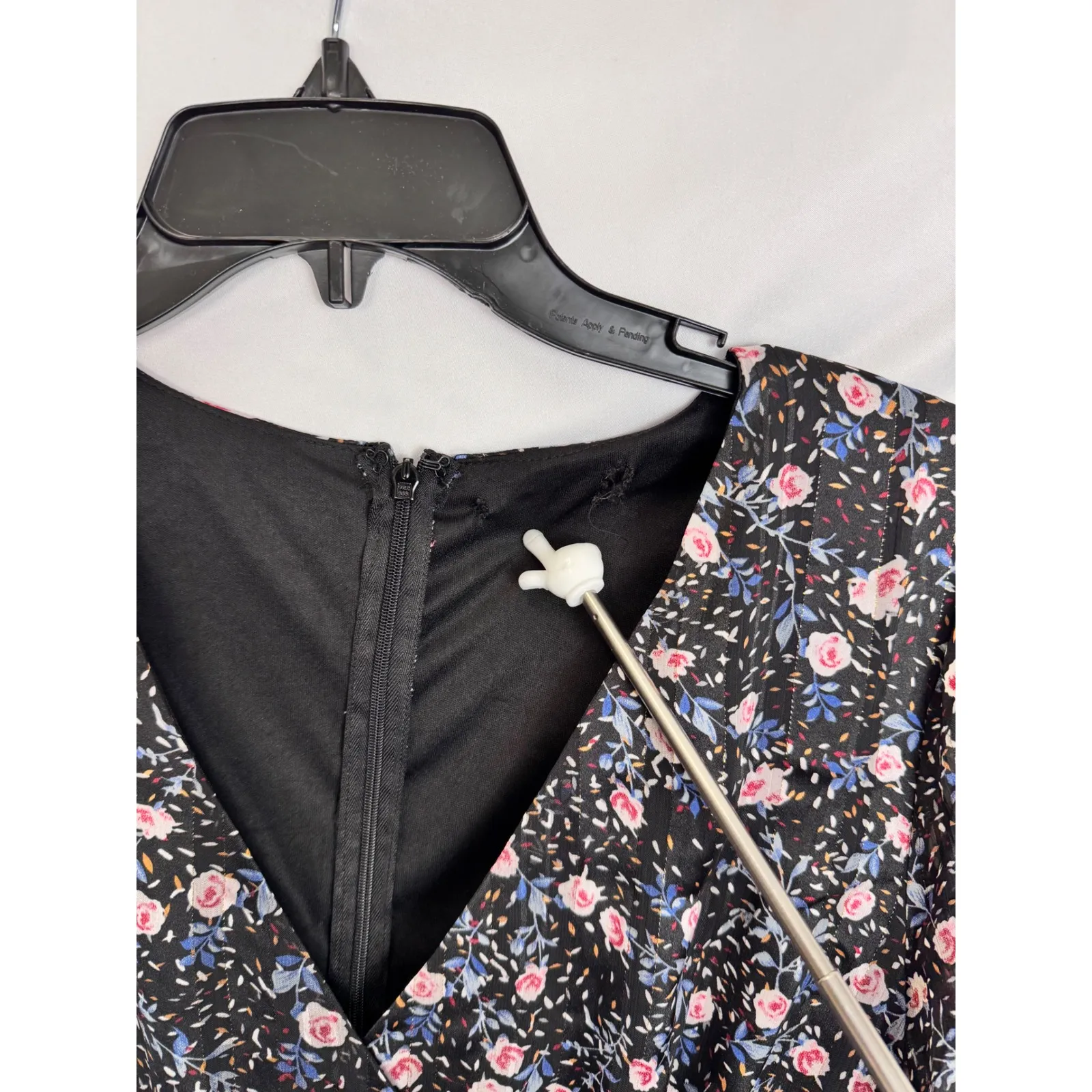 Aqua Floral‎ Print Mini Dress Long Sleeve Ruffle Hem  M - Image 7