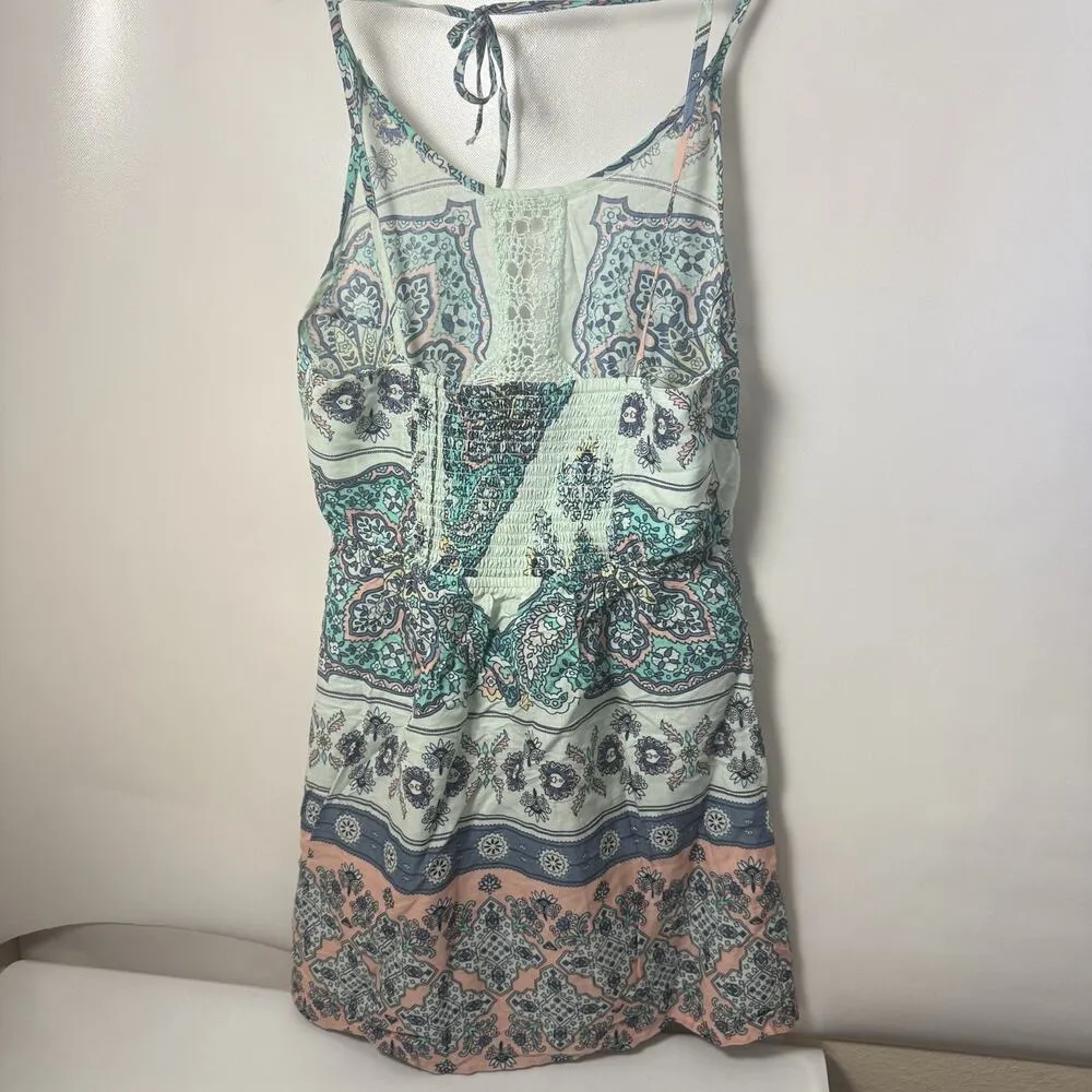 Roxy Dress Size Large Green Dance to the Beat Boho Crocheted Mini Pockets Beachy - Image 3