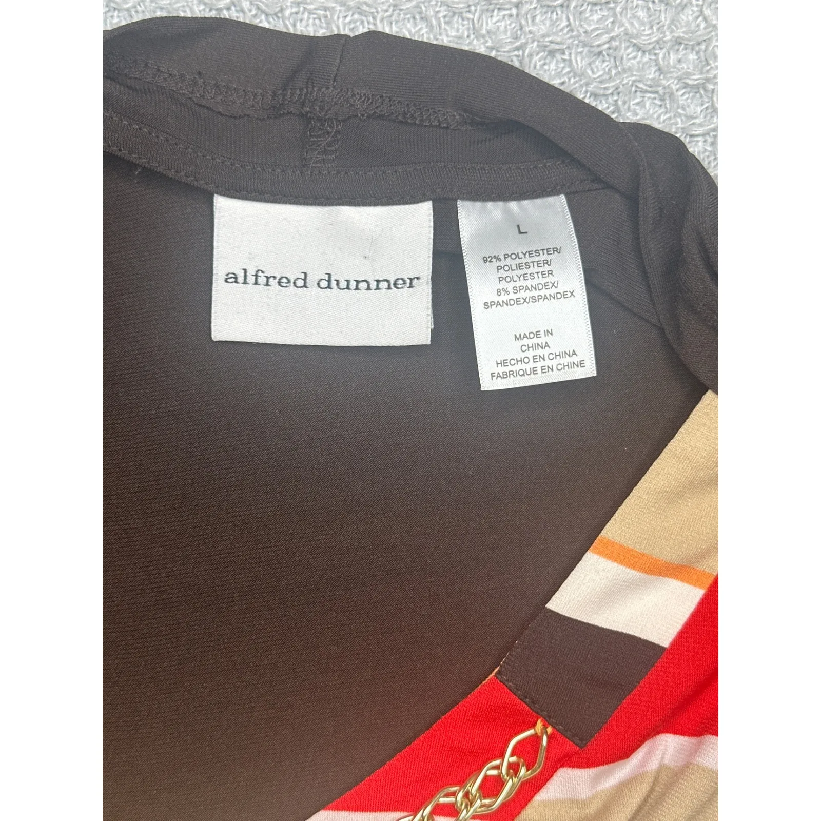 Alfred Dunner Monaco Brown Cardigan Tank Top Set Striped Chain Detail Womens‎ L - Image 3