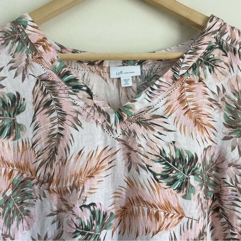 J. Jill Love Linen Tropical Floral Ruffle Sleeve Blouse size XLP Pink V - Image 4