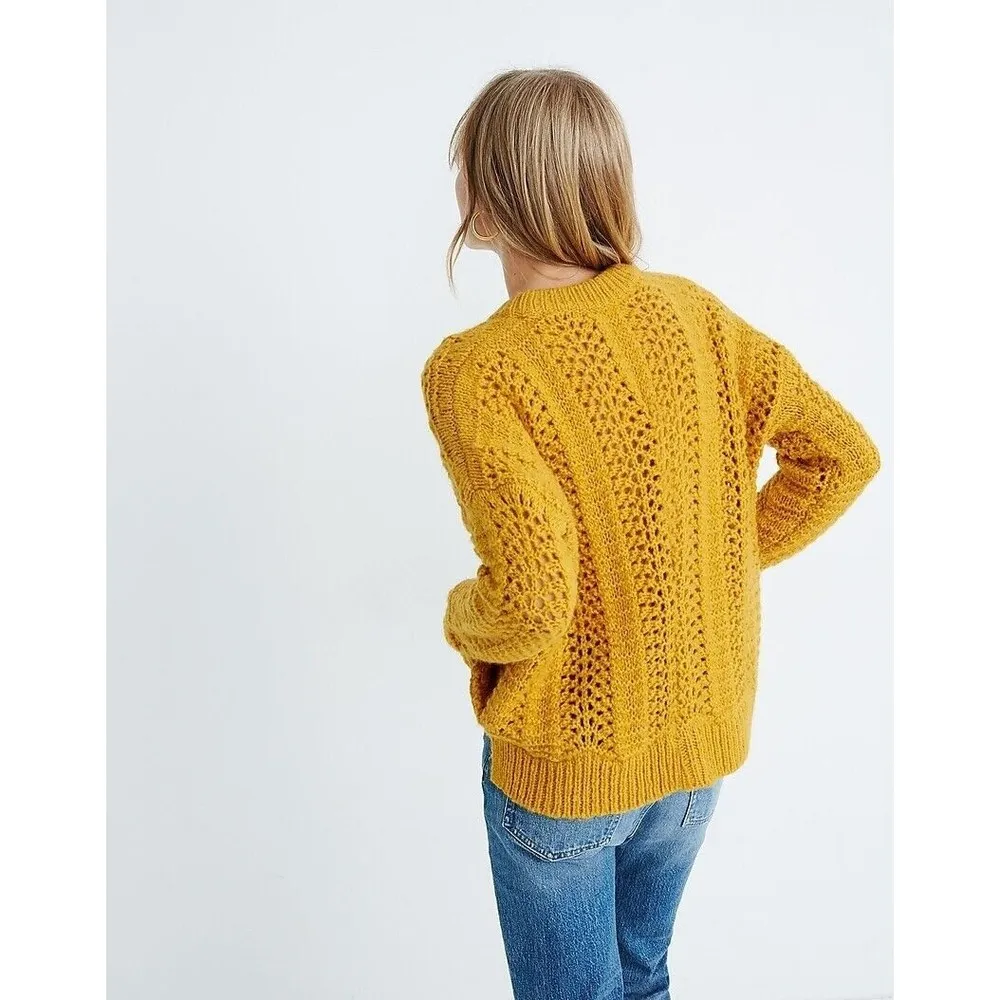 Womens Size S Madewell Windemere Pointelle Sweater Yellow EUC - Image 2