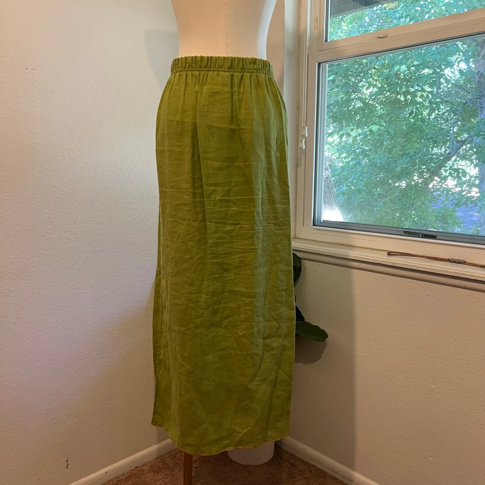 Xiao Green 100% Linen USA made Drawstring Waist Maxi Skirt Size Medium - Image 4