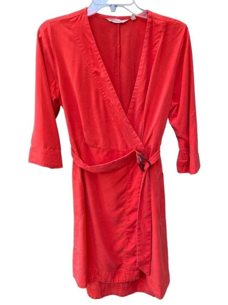 Soft Surroundings Traviata Orange Belted Wrap Dress Size PS (6-8)