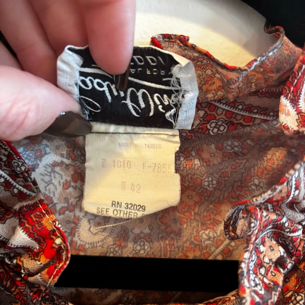 Lady Winn California By Teddi Vintage Women's Long Sleeve Paisley Boho Tops 42 Red Size L - Image 7