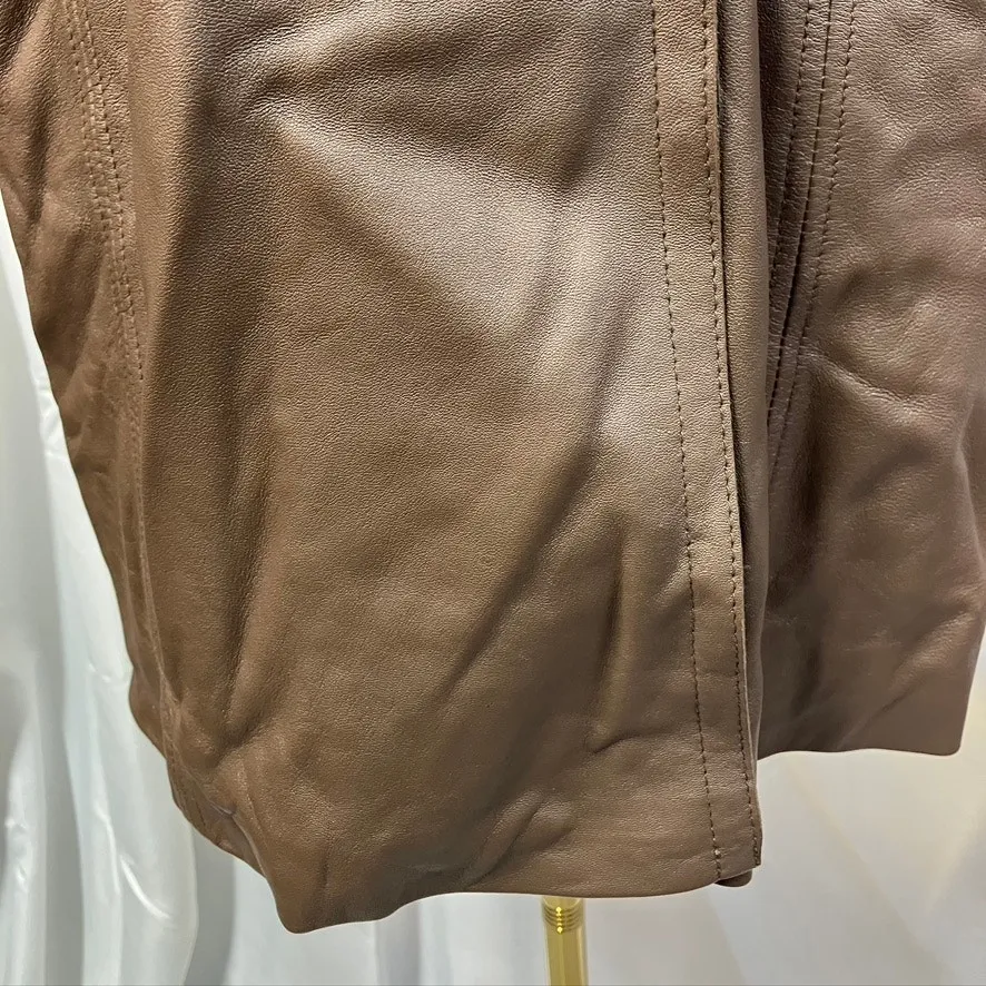 Bebe‎ Leather Brown Belted Trench Coat Womens Medium 70's Spring Steampunk - Image 6