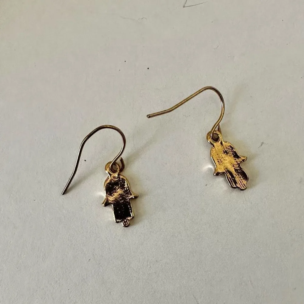 small gold tone hamsa earrings - Image 4