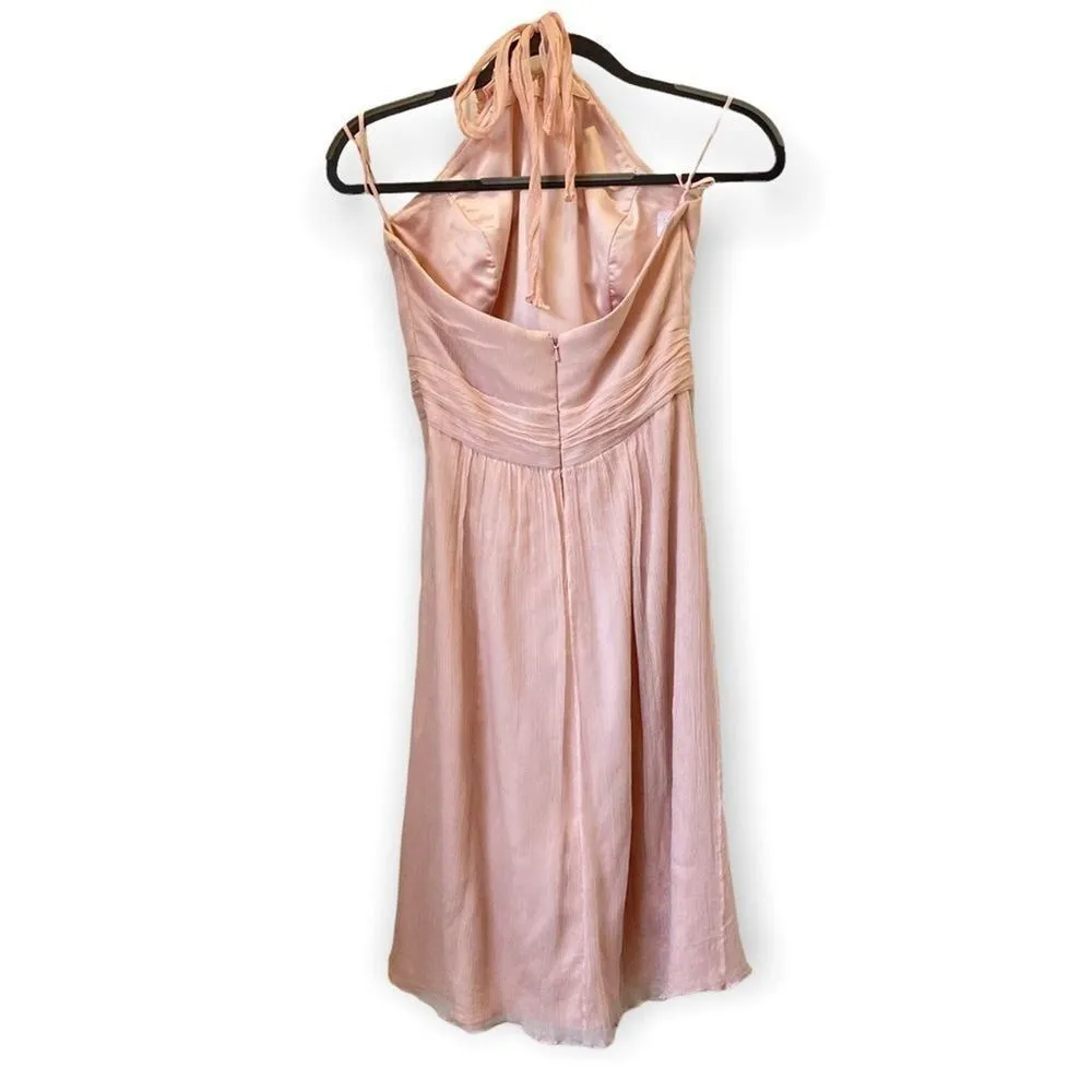 AMSALE Blush Pink Halter Mini Dress Bridesmaid Rose Detail Size 8 G577C - Image 2