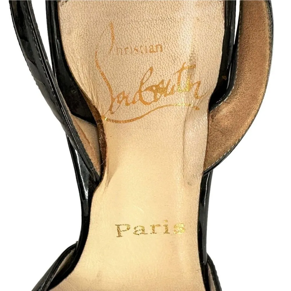 Christian Louboutin Black Leather & Patent Slingback Heels Size 38 Pumps - Image 6