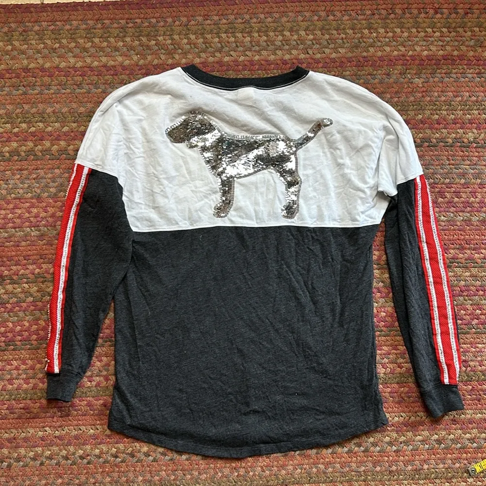 VICTORIAS SECRET PINK BLING STRIPE DOG SEQUIN RHINESTONE LONG SLEEVE - Image 5