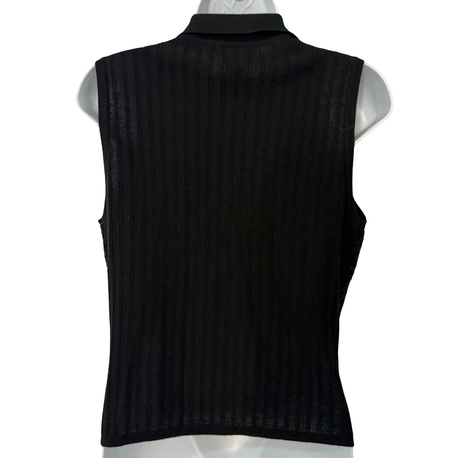 Vintage Banana Republic Black Merino Wool Beaded Sleeveless Polo Sweater Tank L - Image 5