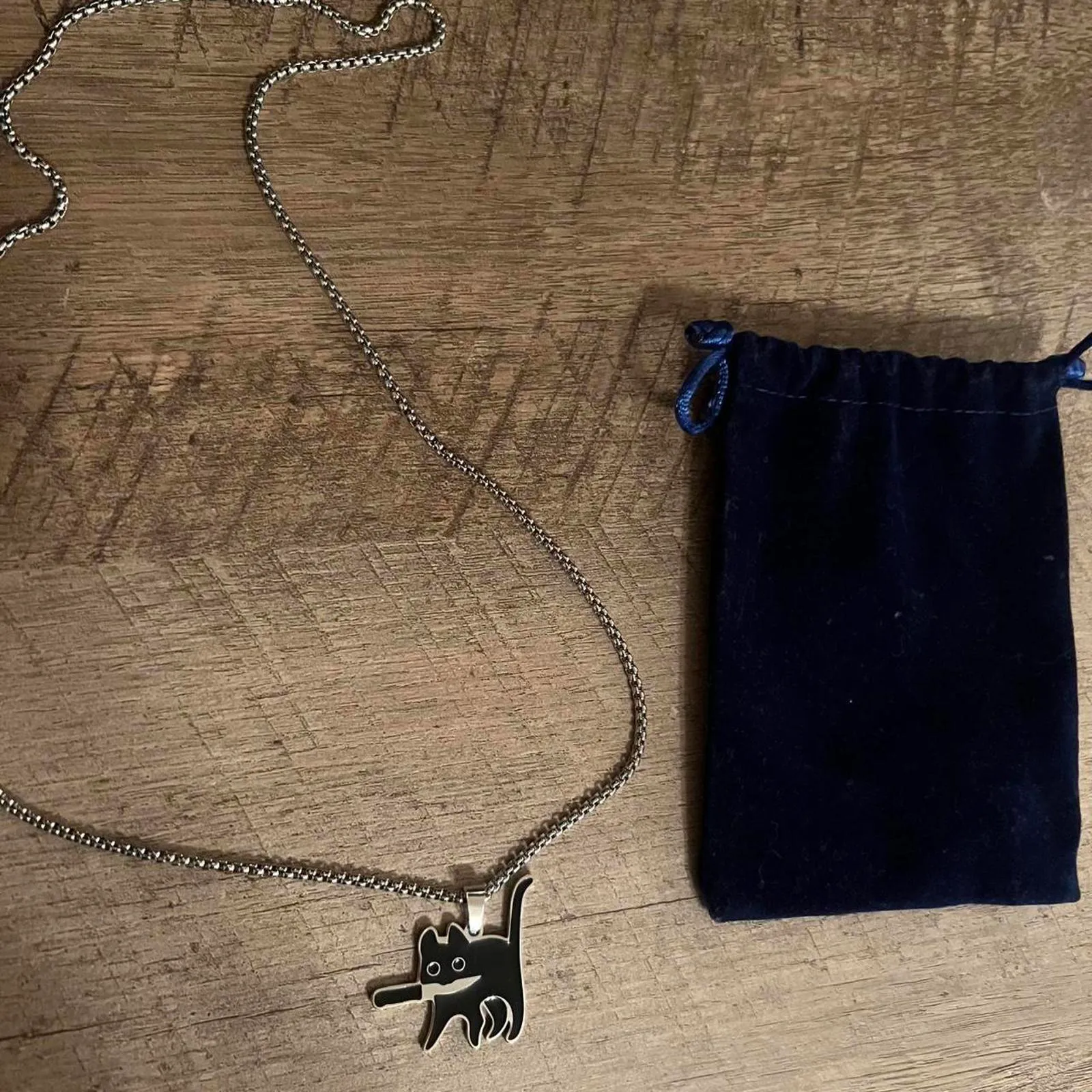 Cute black cat vintage Y2K necklace Silver - Image 5