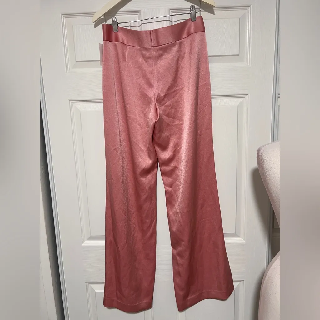 Alice + Olivia $395 Deanna Pink Rose Wide Leg Satin Pants Feminine Coquette - Image 3