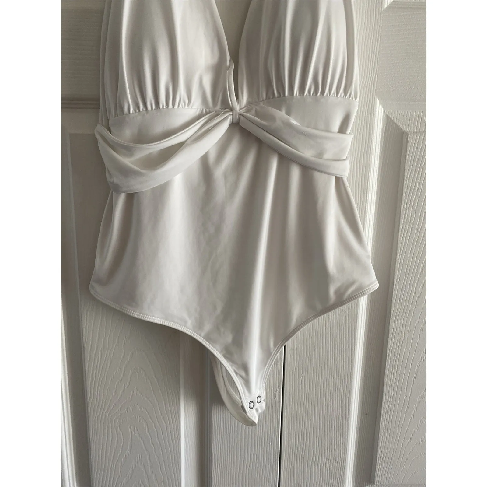 Y2K Express Womens Large White Babydoll Halter Bodysuit‎ Going Out Top - Image 3